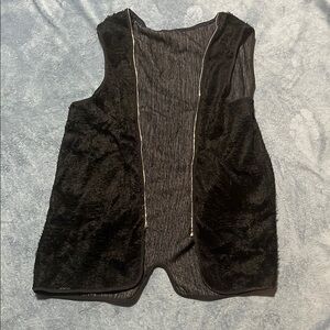 Fuzzy Black Faux Fur Zip-Up Vest